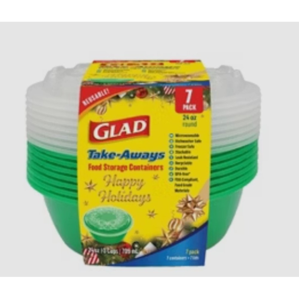Glad Take-Aways Food Storage Containers 24 Oz Round 7 Pack: 7 Containers/ 7 Lids